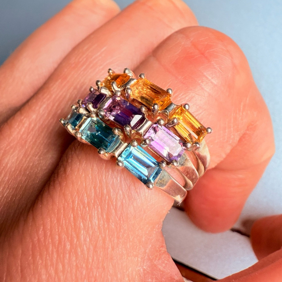 3 Stack Individual Rings Citrine Topaz Amethyst Gemstone Sterling Silver 925 - Picture 3 of 10